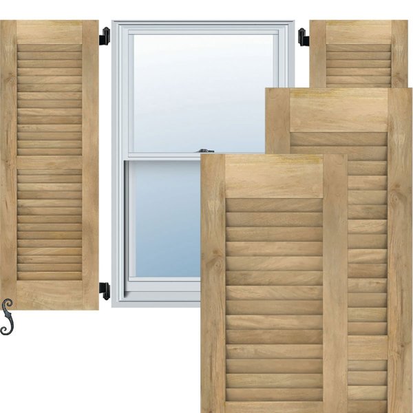 Ekena Millwork 12"W x 68"H Americraft Two Equal Louver Exterior Real Wood Shutters, Unfinished RW101LV12X68UNH